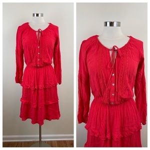 Sunday In Brooklyn Anthropologie Solid Red Ruffle Boho Dress Women Size Medium